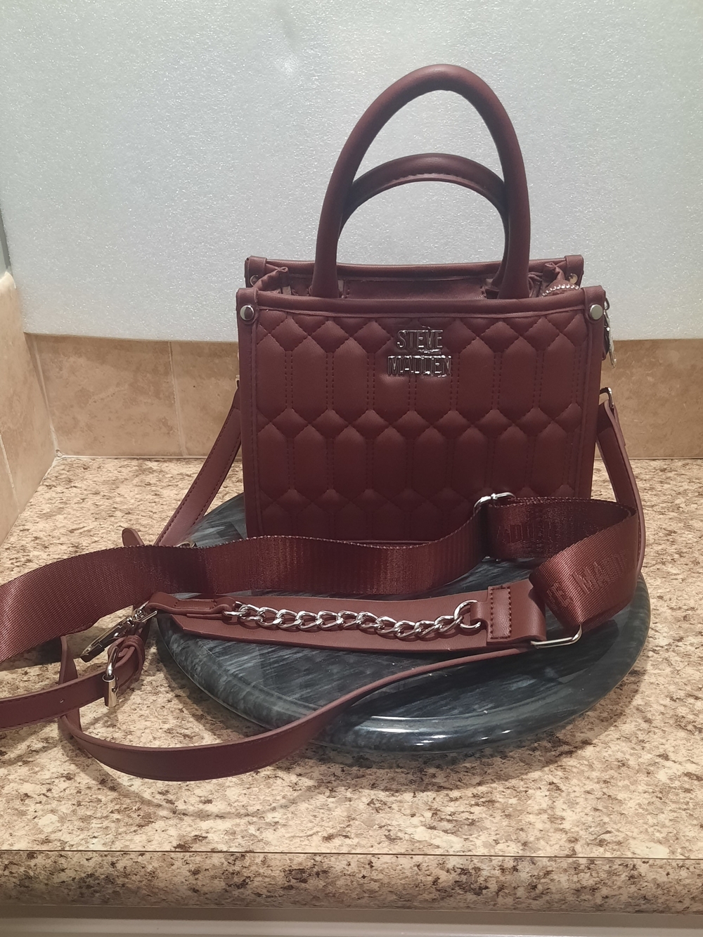 Steve Madden Quilted Satchel in Dark Burgundy